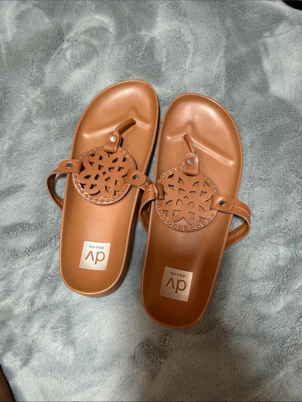 DV by Dolce Vita Tan Leather-Look Cutout Medallion Sandals